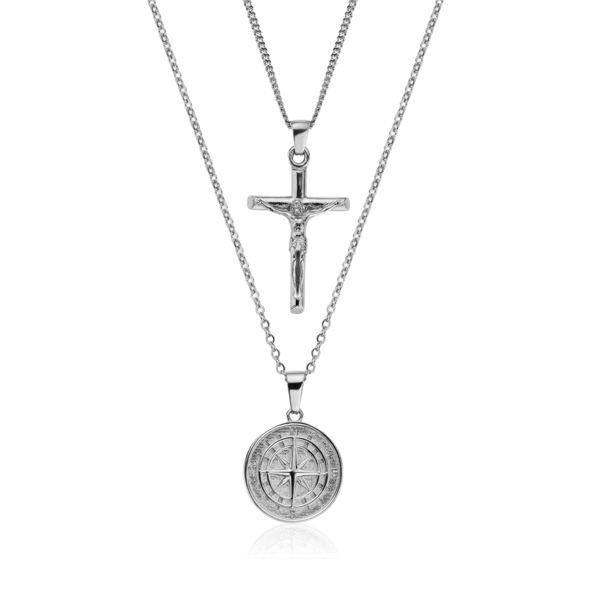 Kompass Kette  x Kreuz Kette Set