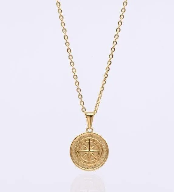 Kompass Halskette Gold  20mm 