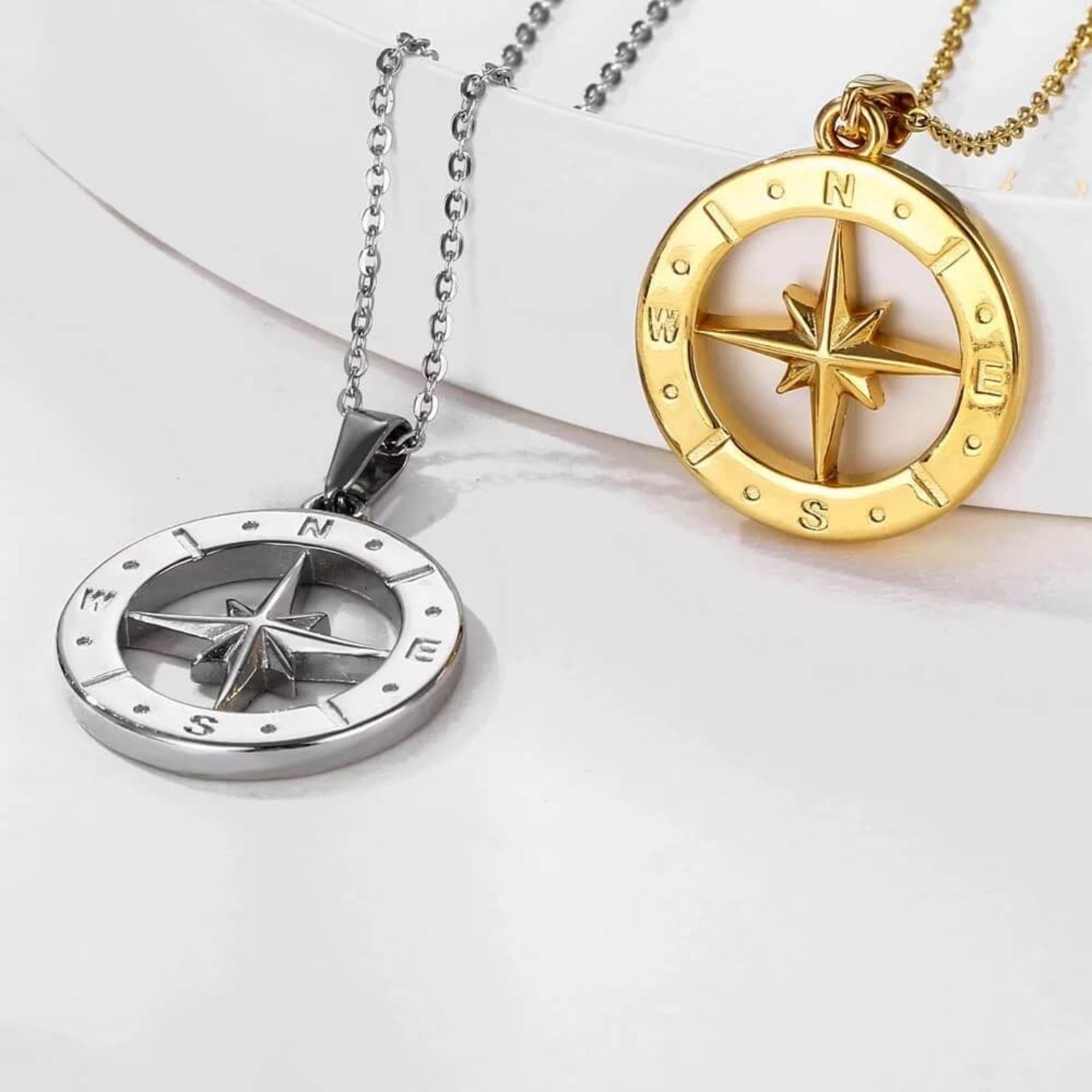 Stern Kompass Kette Silber