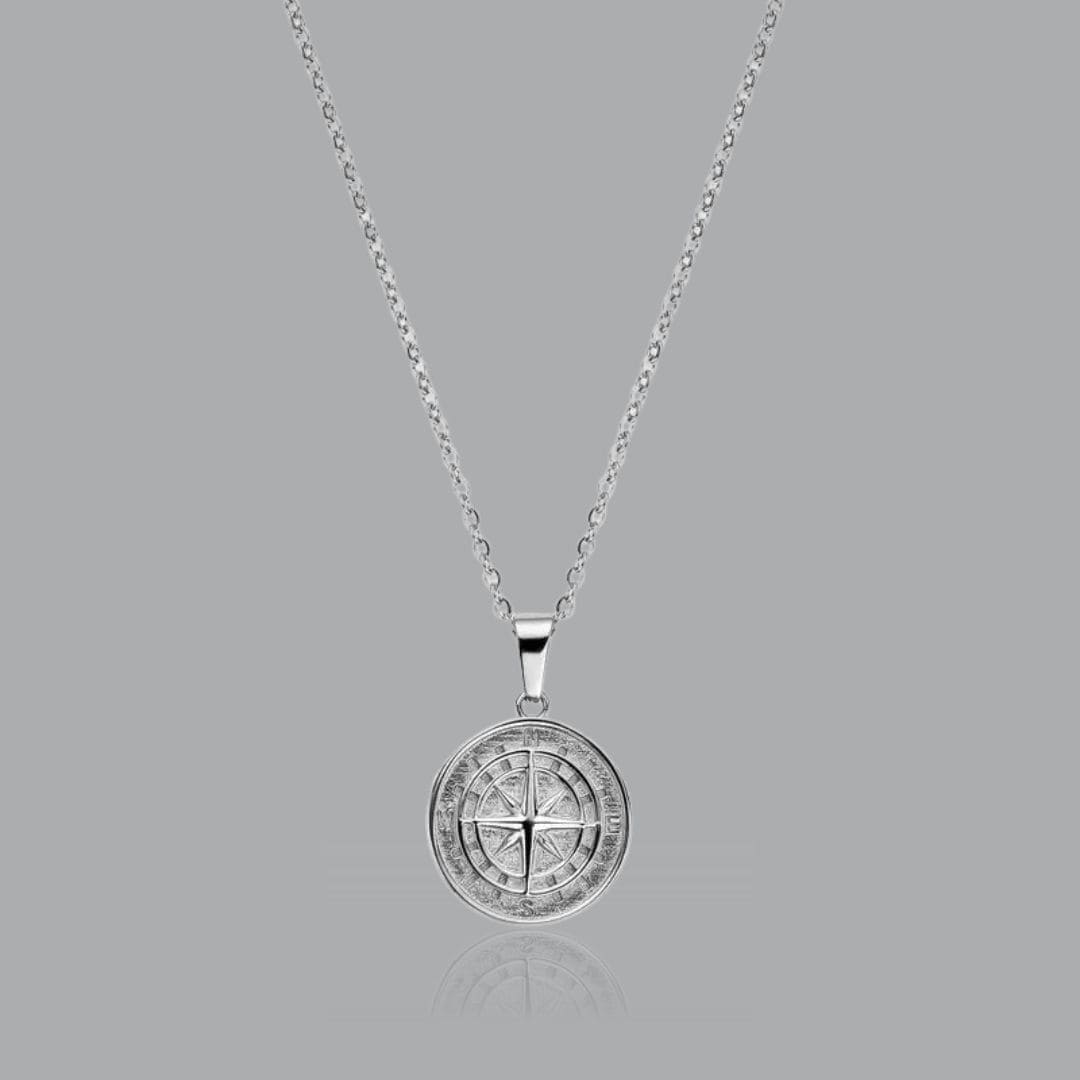 Kompass Halskette Silber
