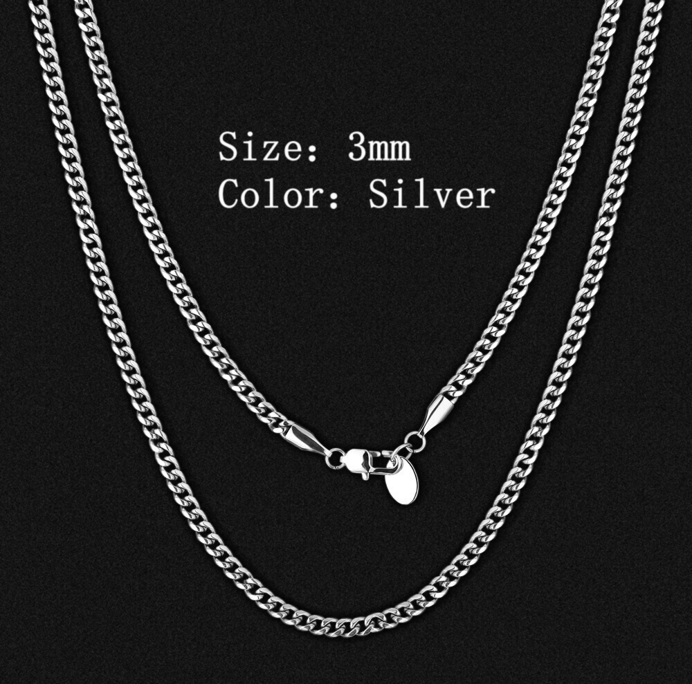 MEEKILLI 3mm Cuban Halskette Silber