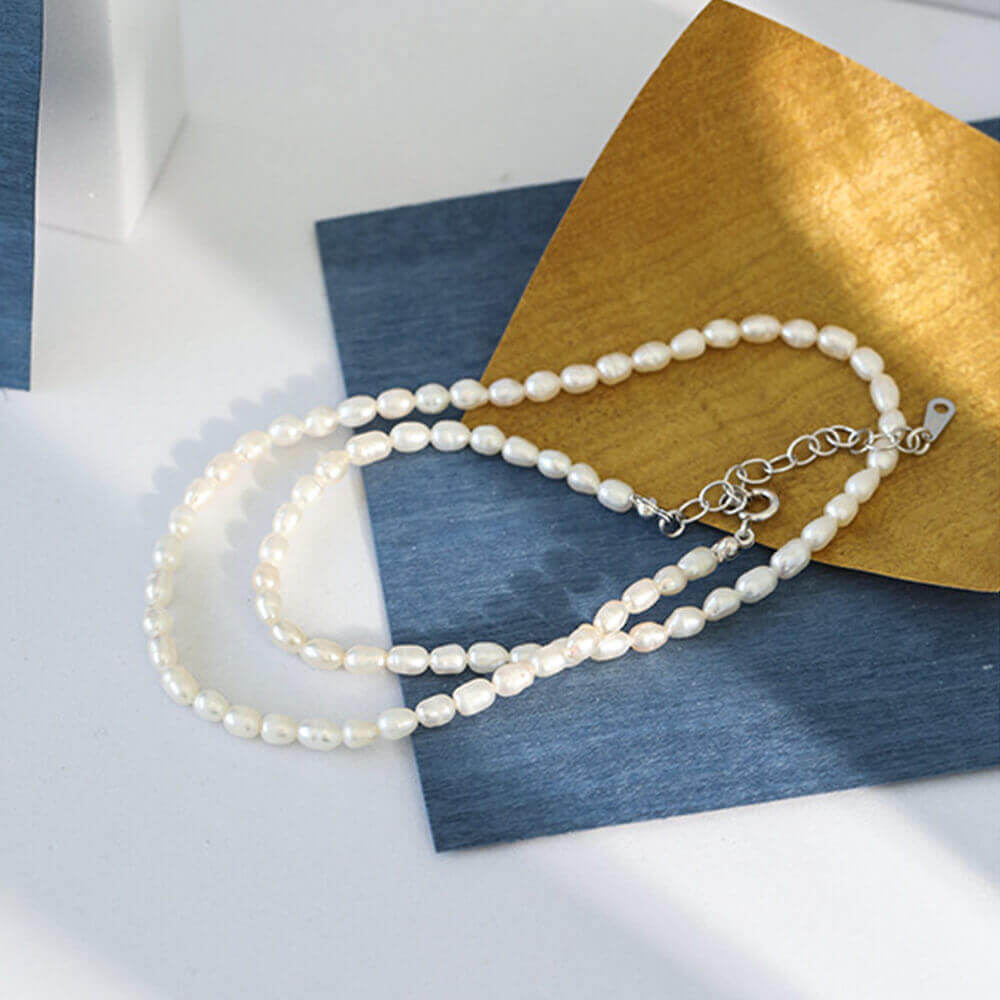 Rhodiniert barocke Süßwasser Perlen Halskette 